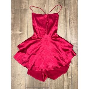 Satin Spaghetti Strap Lace Up Back Mini Dress party formal